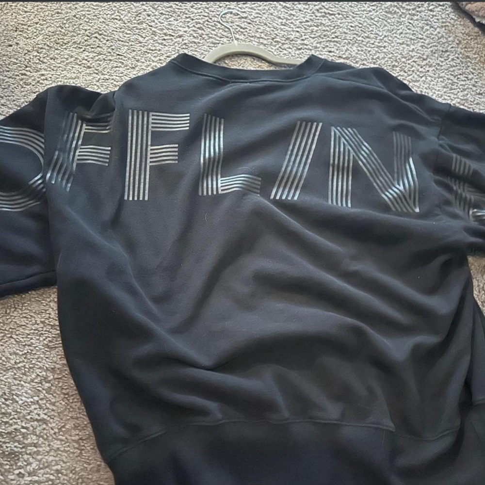 Black Crewneck Sweater with Striped Logo